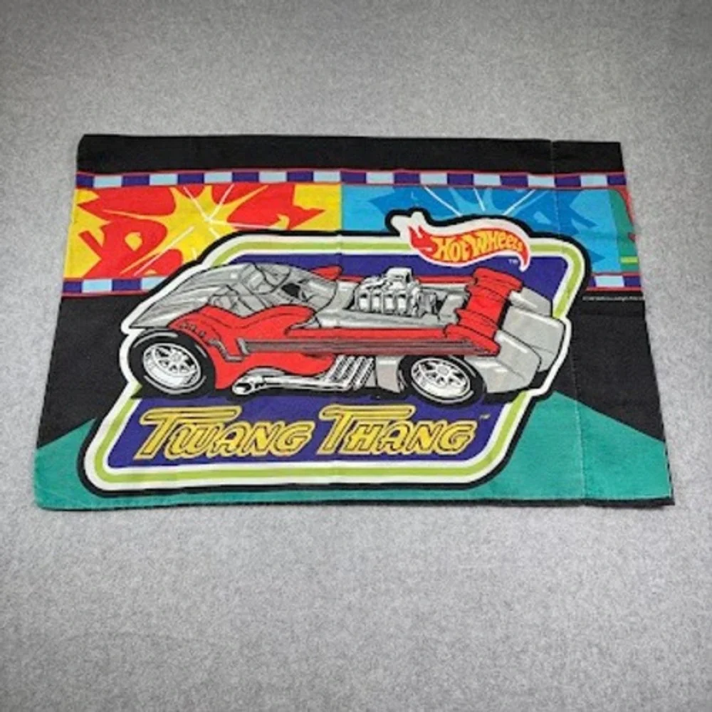 VTG Hot Wheels Twang‎ Thang Red Blue Green Black Sheet Bedding Kids Cars
